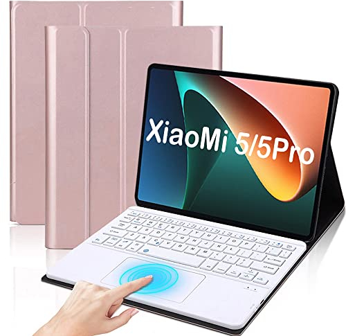 QYiiD Coque Clavier pour Xiaomi Mi Pad 5 Pro 11 Pouces, Français AZERTY Clavier Bluetooth sans Fil Etui Multiposition Housse Cover avec Fente pour Stylo pour Xiaomi Mi Pad 5/5 Pro, Or Rose