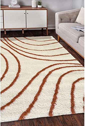 Modern Style Rugs Cosy Shaggy Cream Terracotta Textured Wavy Area Rug, 160x230cm