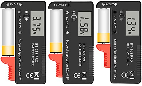 3PCS 168PRO Digital LCD Battery Tester Checker Universal Battery Tester Monitor for AA AAA C D 1.5V 3.7V 1.2~4.8V 9V Button Cell Batteries,Household Battery Life Level Testers Power Meter