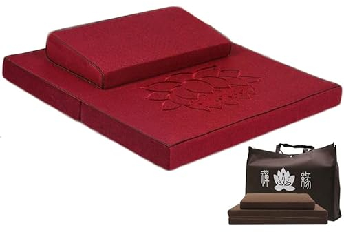 Zafu Zabuton Meditationsset bestehend aus Zafu Meditationskissen und Zabuton Matte für Sitzmeditation und Yoga mit Abnehmbares Reißverschluss-Design (Mönchsrot,80 * 80cm)