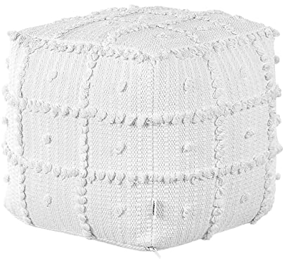Beliani Pouf Baumwolle weiß 40x40x40 cm Sitzkissen Bodenkissen im Boho Stil Harnai