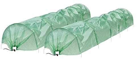 ECD Germany 2X Túnel para Cultivo 300 x 55 x 35 cm 3m Transparente Verde Malla PE 135 g/m² con 6 Alambres de Arco de Acero Ø 2mm Lámina de Invernadero Jardín de Protección para Plantas de Huerto