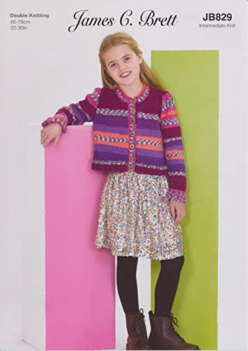 James Brett Double Knit Knitting Pattern Girls Frilled Cuff Long Sleeve Cardigan (JB829)