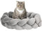 PawHut Katzenbett waschbar, Hundebett, Hundekissen, Haustierbett, Katzenschlafplatz, Tiermatte, Hundesofa, Donut Kissen für kleine Hunde und Kätzchen, Samt, Ø55 x 14 cm, Grau