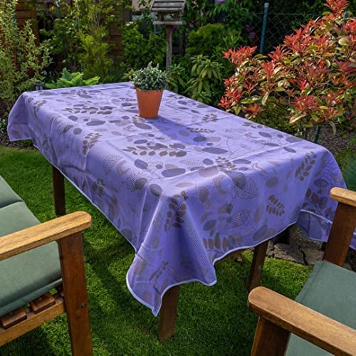 laro Gartentischdecke Wetterfest rutschfest Eckig, Muster:Blätter Lila, Größe:130x160 Premium