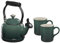 Le Creuset Hervidor Demi esmaltado en acero con acabados metálicos y gres Juego de 2 tazas, 1.25 cuartos de galón. Hervidor de agua y (2) tazas de 14 onzas, Artichaut