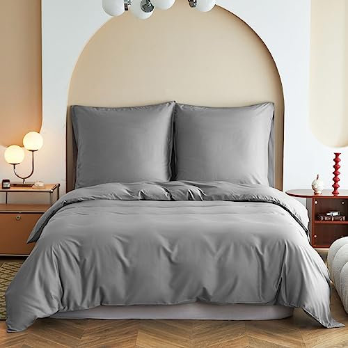 Simple&Opulence Bambus Bettwäsche 220x240 cm, Seidiger und weicher Bettbezug Kühle Bettwäsche-Set Perfekt für Haut und Haar mit Kopfkissenbezügen, Grau