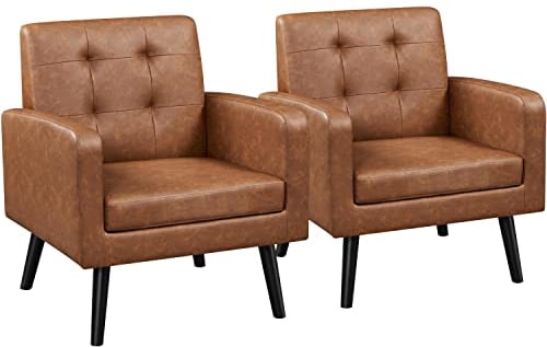Yaheetech Ohrensessel mit bequemer Rückenlehne Polyurethan Polstersessel bis 136 kg belastbar Fernsehsessel fürs Wohnzimmer/Schlafzimmer Sessel 2er Set Retro-braun