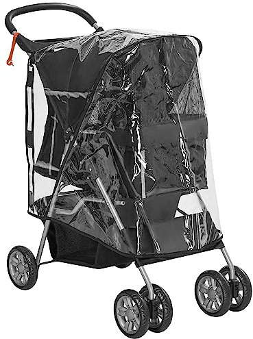 PawHut Pet Travel Stroller with Rain Cover, 4 Wheels Foldable Travel Carriage with Wheels Zipper Entry Cup Holder Storage Basket Black