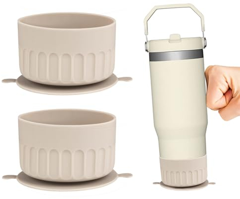 Linkidea Water Bottle Anti Spill Boot Compatible with Stanley 40oz Quencher Adventure, IceFlow 20oz/30oz, Silicone Anti-Slip Waterbottle Bottom Sleeve Protector with Suction Cup (2 Pack)
