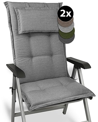 Beautissu 2er Set Premium Gartenstuhlauflage Hochlehner 120x50x7cm Dicke Polster Gartenstuhlauflage Hochlehner Auflagen Made in EU - Robuster Stoff & UV-Lichtechtheit HighLux HL Sitzkissen Hellgrau