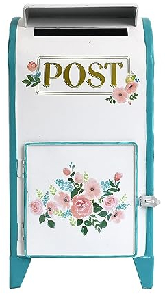 Briefkästen, Wandmontage, Außenbriefkasten, freistehende Briefkästen for den Außenbereich, geeignet for Dekor, Antik-Stil, nostalgischer Charme, Zuhause, Metall-Briefkasten, Retro-Stil, Weiß, Blau