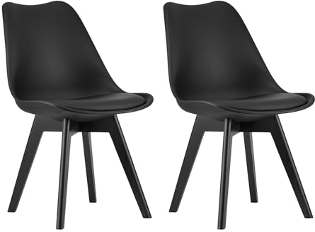 Home Collective 2er Set Esszimmerstuhl Stuhl Wohnzimmerstuhl 2X schwarz mit Vollholzbeinen in schwarz, bequemer & Stabiler Schalenstuhl