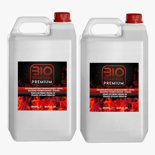 2 x 2,5 litros Garrafa Bioetanol Premium para chimeneas | Etanol Origen Vegetal