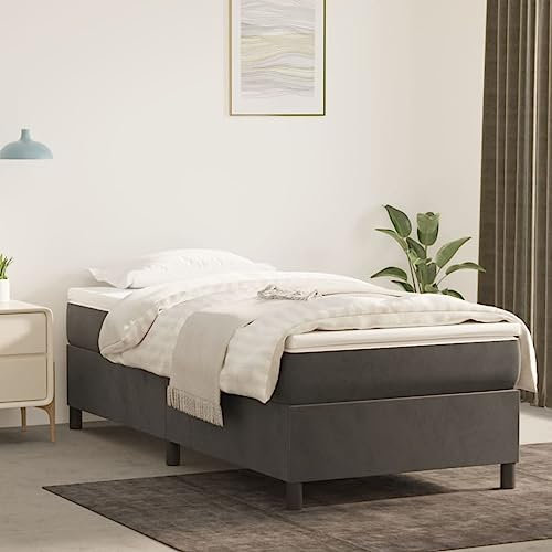 Coavain Boxspringbett Dunkelgrau 90x190 cm Jugendbett Einzelbett Polsterbett Betten Schlafzimmer Bett Modernes Bettgestell für Erwachsene & Jugendliche Bettgestellrahmen