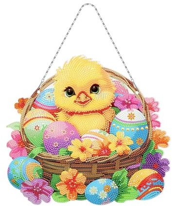Uixxducc Diamond Painting Ostern Diamant Malerei Ornamente Ostereier Hase Acryl Anhänger Kranz mit Kette Erwachsene Basteln für Frühlingdeko (B)