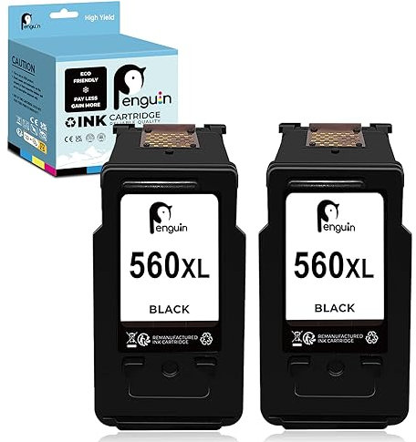 Penguin PG-560 XL Ersatz-Tintenpatrone für Wiederaufbereitete Druckerpatronen für TS5350i TS5351 TS5351a TS5352 TS5352i TS5353 TS7450 TS7451 TR7022a für Canon 560XL 2 Schwarz Verwendet Drucker
