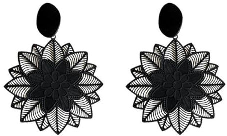 HZAOPZE 1 Paar Spitzen-Blumen-Ohrringe Hohle Blumen-Ohrstecker Schwarze Sonnenblumen-Tropfen-Ohrringe Böhmen-Einzigartig Schwarz Blume Tattoo Ohrringe Schmuck für Mädchen und Frauen, Schwarze