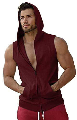 Herren Sport Tops Freizeit Kapuzensweatshirt mit Reißverschluss Ärmellos Shirts Weste Muskelshirt Kapuzenjacke mit Taschen Kapuzenpullover Männer Oberteil Work Out Tops Sommer Oberteil Hoodie