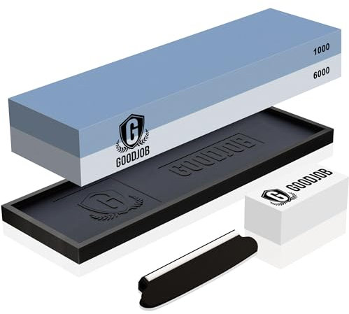 Messerschärfstein Kit - Goodjob Premium Japanischer Schleifstein Messerschärfer Stein Set - Dual Grit 1000/6000 Wassersteine mit Rutschfester Silikonbasis, Winkelführung, Abflachsteine