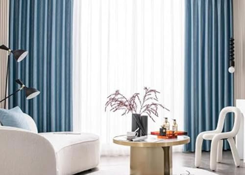 Beydodo Vorhänge Schlafzimmer Blickdicht 2er Set, Gardinen mit Ösen Wohnzimmer Jacquard Japanisch 96x160CM Verdunkelungsvorhang Kinderzimmer Polyester Blau