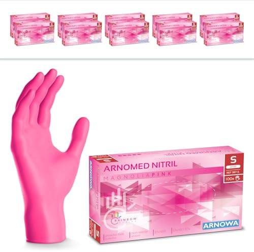 2000 Stück ARNOMED Einweghandschuhe Pink, Einmalhandschuhe S, Nitril Handschuhe, Nitrilhandschuhe puderfrei, Gummi-Handschuhe Einweg, Schutzhandschuhe, Handschuhe Nitril in XS, S, M, L, XL