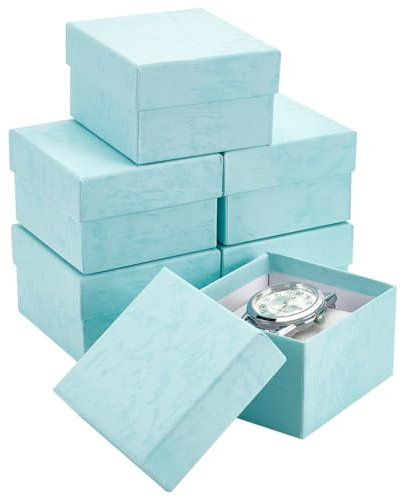 BENECREAT 6 Paquet Boîte Cadeau de Rangement de Montre en Carton Kraft 8.3x7.8x5.2cm Boîte à Bijoux Rectangulaire avec Coussin en Tissu Non Tissé pour Bracelet Montre Bracelet Emballage Turquoise Pale