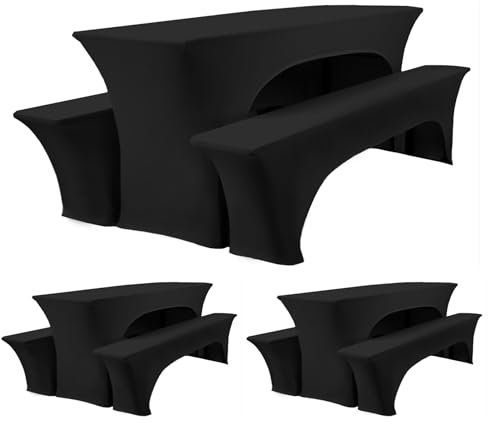 HASJOIN DREI 3er-Set Biertischhussen 220 x 50 x 70 cm, hussen bierzeltgarnitur, Schwarz, Stretch-Bezüge für Biertisch-und Bankgarnituren, Bierbankhussen, Spandex-Bierzeltgarnitur für Bankett