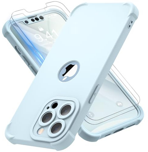 ORETECH 4 in 1 Silicone Case for iPhone 13 Pro Max Case, with [2 x Tempered Glass Screen Protector] [Camera Protection] [Military Grade Protective] Slim Fit iPhone 13 Pro max Phone Case - Baby Blue