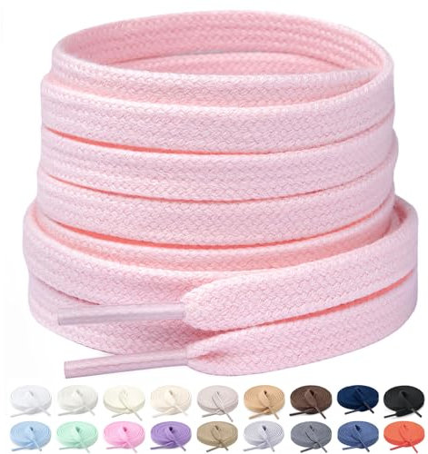 Stepace 2 paia Lacci Piatti in 100% Cotone (largi 8 mm) Stringhe per scarpe da ginnastica, scarpe da lavoro, scarpe sportive, scarpe da corsa Rosa chiaro 120