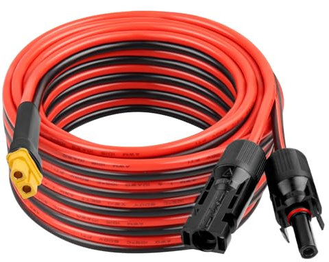 XRDS -RF Solarstecker auf XT60-Kabel, 7,6 m, 10 AWG Solar auf XT60-Buchse, Verlängerungskabel, 600 V Nennstromkabel für Solarmodule, Batterien, Kraftwerke – robuste Hochstromübertragung