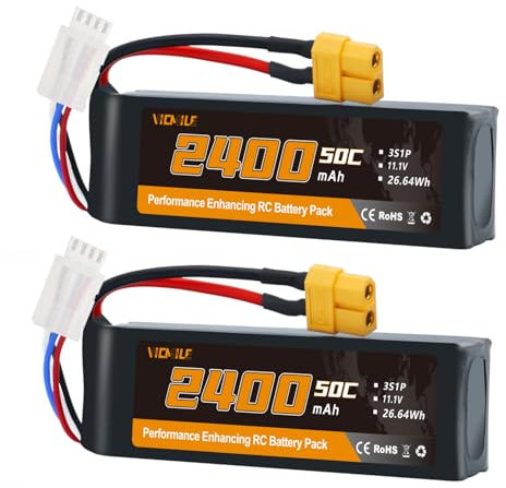 VICMILE 2PACK 3S 2400mAh Lipo Akku 11.1V 50C High Discharge Rate RC Batteries with XT60 Plug Fit for RC Car Truggy RC Airplane, FPV Drone, UAV Quadcopter and Helicopter
