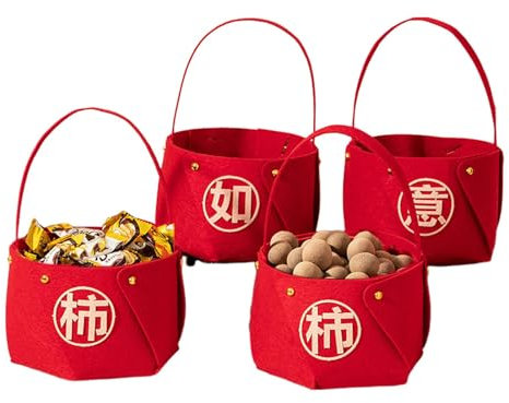 XIAOXIAOYU Cesto per frutta secca portatile, in tessuto non tessuto, colore rosso, cestino per frutta secca, semplice e portatile, pratico e multiuso, decorazione da tavolo per le vacanze