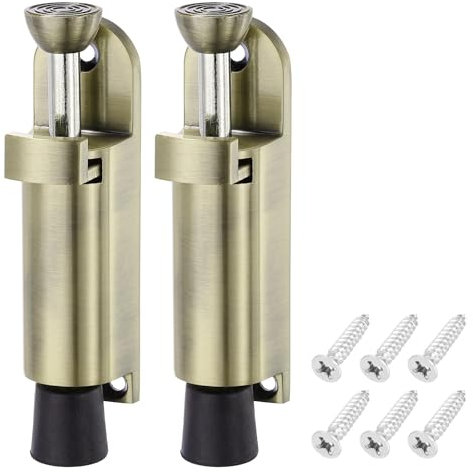 sourcing map 2 Pack Kickdown Door Stop, Spring Loaded Telescopic Door Stopper, Adjustable Door Locks Holder for Distance from The Ground 25mm/0.98, Bronze
