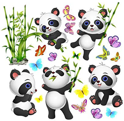 MOBUTOFU Kinderzimmer Wandtattoo Panda Satz Selbstklebend Pvc Wandsticker Cartoon Ebene Ablösbar Für Wand Tür Glas Kreative Wanddeko Wohnzimmer Schlafzimmer