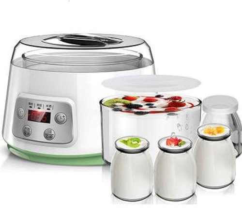 Yaourtière, Machine À Yaourt Entièrement Automatique Avec 4 Couvercles De Pots En Verre De 200 Ml, Minuterie À Écran LCD, For Pots De Yaourt Individuels Faits Maison, 1,3 L
