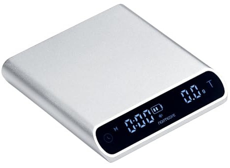 Normcore Taschenwaage V3, Barista-Waage mit Timer, Espressowaage, eloxiertes Aluminiumgehäuse mit hintergrundbeleuchtetem LCD-Display, silberfarben