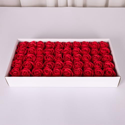 Anevous 50 Stück Seifen Rosenblüten, Rose Soap Blumen in GeschenkBox, Künstliche Rosen Duftseifen, Rosenkopf Rosenblüten, Seife Rose Blume Geschenk für Jahrestag Geburtstag Hochzeit Valentinstag,Rot