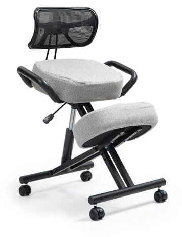 kenoko Suguri Ergonomischer Kniestuhl Verstellbarer aus Öko-Leder für zu Hause und Büro. Ergonomischer Bürostuhl mit hellgrauem Bezug aus Öko-TEX-zertifiziertem Standard 100 Stoff.