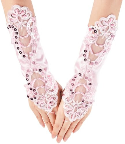GORGECRAFT 2 Stück Lange Fingerlose Spitzenhandschuhe 28cm Pailletten Lolita Handschuhe Hochzeit Brautkleid Handschuhe Oper 1920er Party Pailletten Stickerei Blumenhandschuh Abschlussball Für Frauen
