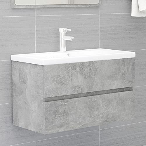 IKAYAA Mobile Bagno Sospeso con Lavabo Integrato - Grigio Cemento - 80 x 38.5 x 45 cm - Per Bagno