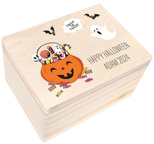 Creative Deco Halloween Deko Outdoor Innen für Süßigkeiten Personalisierte | Holzkiste | Geschenkbox Box für Süßes oder Saures | Individuelles Geschenk | Garten Accessoires Dekoration Schale