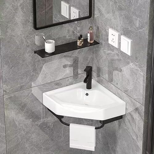 Piccolo Lavandino Angolare Per Il Bagno，lavabo In Ceramica da Parete Per Il Bagno，lavabo Moderno In Ceramica Con Rubinetto E Staffa In Acciaio Inossidabile，lavabo Per Il Bagno Small Spaces