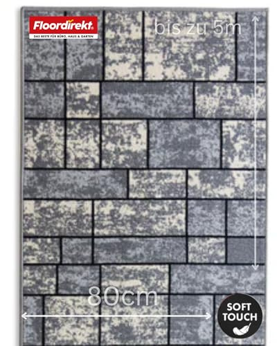 Floordirekt teppichläufer rutschfest - maßgefertigter Feinschlingen Teppich Läufer für Küche, Flur & Wohnraum - Mannheim Grau (80 x 200 cm)