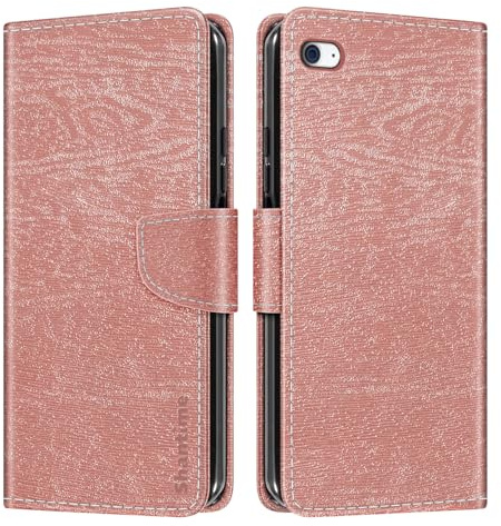 Shantime Leder Wallet Case Kompatibel mit iPod Touch 4, Farbige Klapphülle mit Kartenhalter, Magnetverschluss Vollschutz Hülle(Roségold)