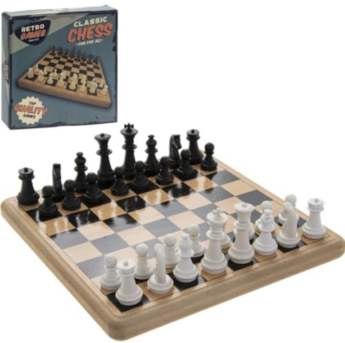 eMKay® Retro Chess Set – Vintage Style Wooden Board Game (21x21x5cm) – Classic Strategy Game in Solid Wood Box – Travel Toy & Gift for Kids and Adults