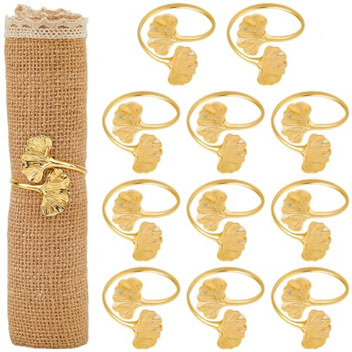 GORGECRAFT 12 Stück Serviettenring Mit Ginkgoblatt Motiv Goldfarben Metall Eisen Elegante Blätter Serviettenschnallen Tischdekoration Serviettenhalter Ringe Set Für Weihnachten Erntedankfest Hochzeit