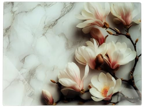FESTA ITALIA Schneidebrett Glas 20 x 30 cm - gehärtet, Magnolien | Hygienisches Glasschneidebrett aus gehärtetem Glas - geruchsneutral, fleckenbeständig und nur per Hand zu reinigen