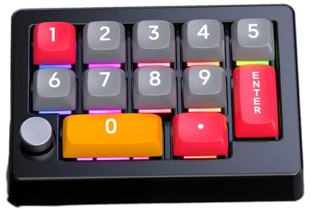 PUSOKEI USB-verkabelter Nummernblock, 12 Tasten, Mechanischer Ziffernblock mit, RGB-LED-Hintergrundbeleuchtung, Programmierbare Makrotastatur für Arbeitsspiele (Black)