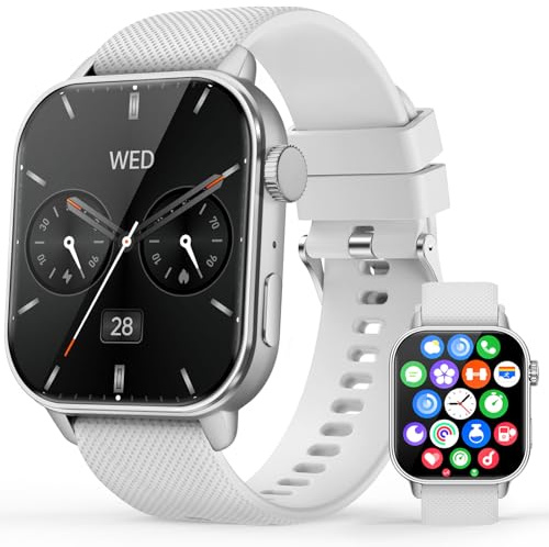 MFVLP Smartwatch Herren Damen, 1,85 HD AMOLED Smart Watch, Silber | Bluetooth-Anrufe, 120+Sportmodi, Fitness Tracker mit Puls-SpO2-Schlaf-Monitor, IP68 Wasserdicht, für Android iOS